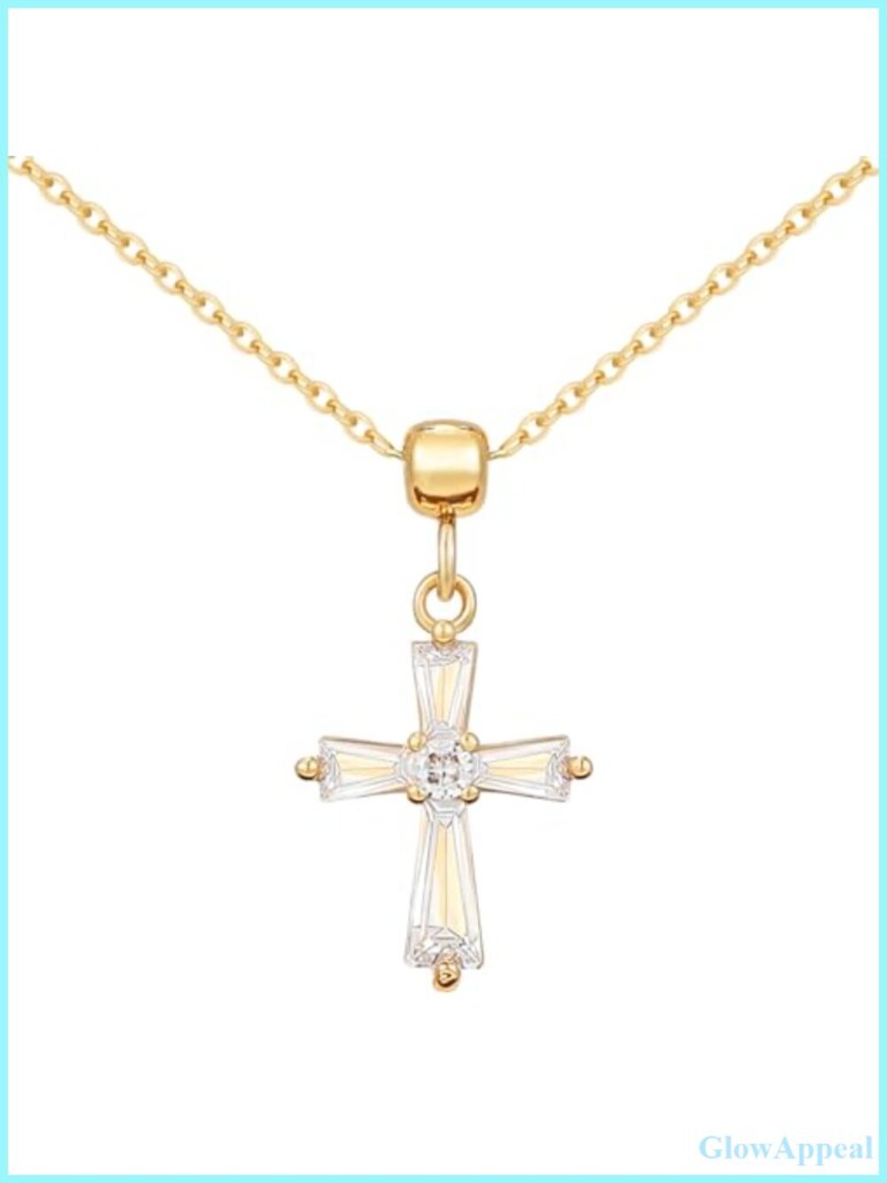 14K Gold Plated Cross Necklace CZ Pendant Women